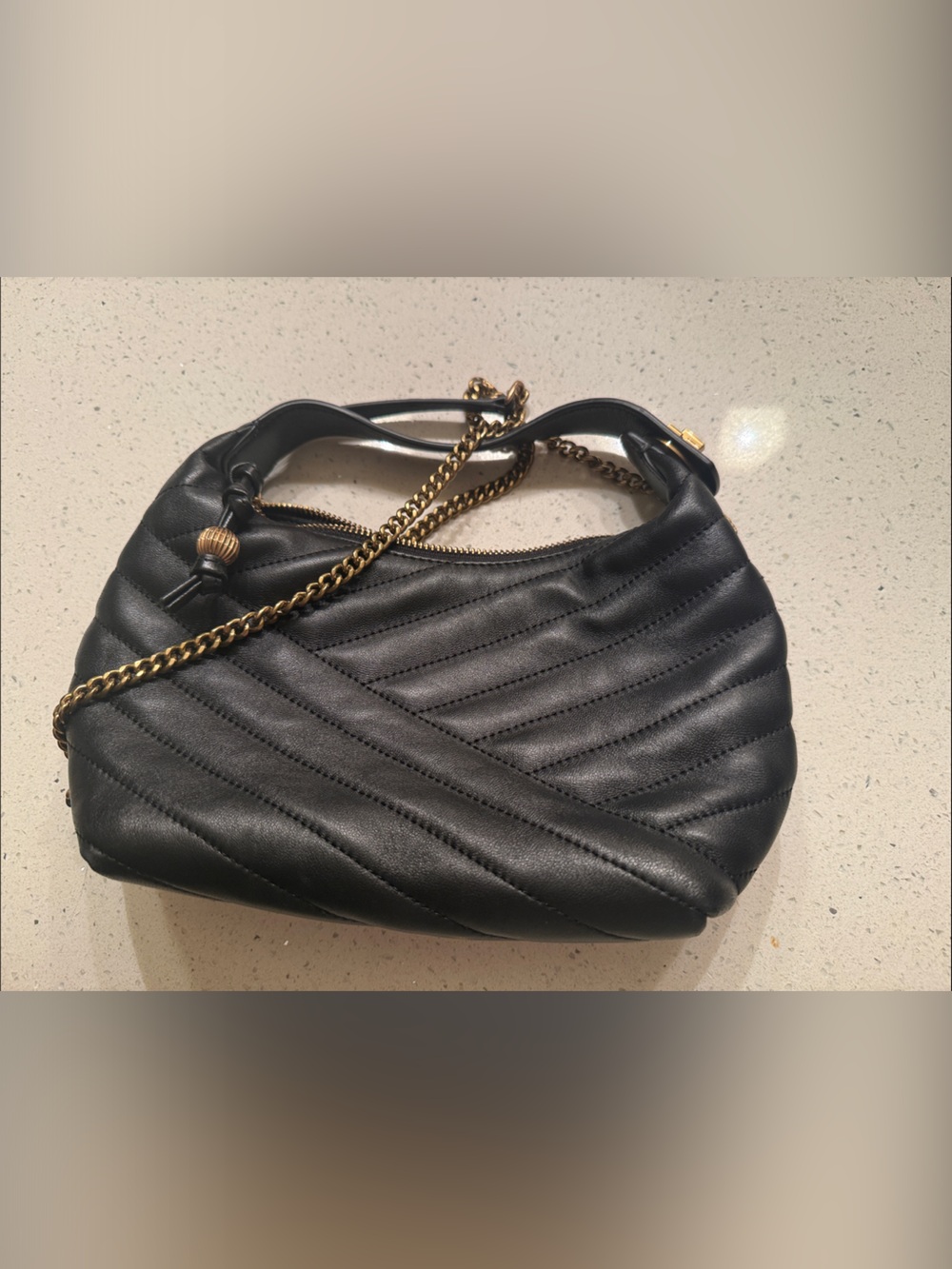 Tory Burch Quilted Black Leather Shoulder Bag with Gold Chain Strap